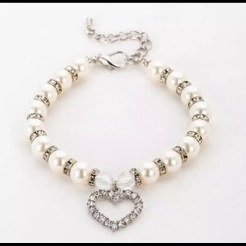 White Pearl heart  dog and cat necklace collar